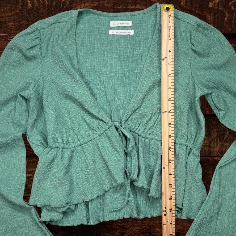 Urban Outfitters Lucielle Ruffle Tie-Front Peplum Blouse Top Green Size Small - Picture 7 of 8